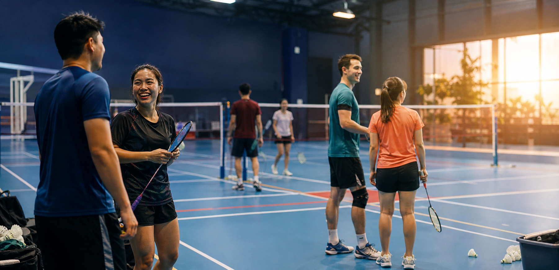 Badminton players on court